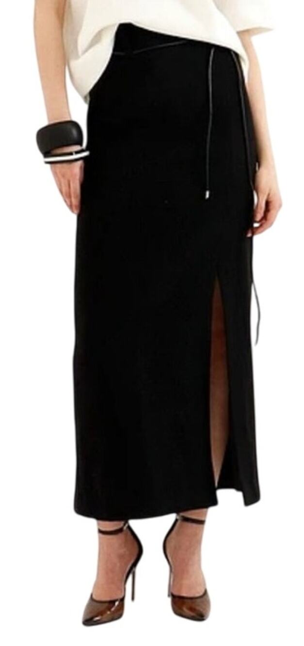 Le' AL.X Wool Blend Knit High Rise Belted Hem Pencil Maxi Black Wool Skirt Sz 4